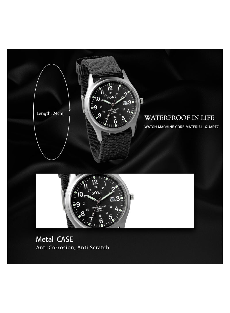 Men's Military Sport Watch with Nylon Strap, Analog Quartz and Date Display - Image 1