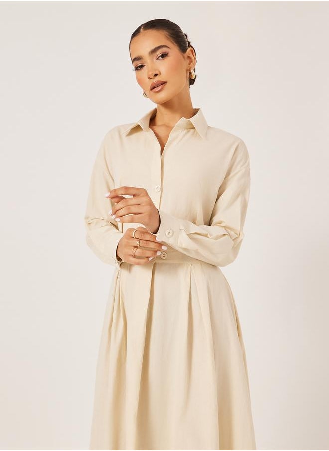 Styli Neutral Button-Down Dress  - Image 3
