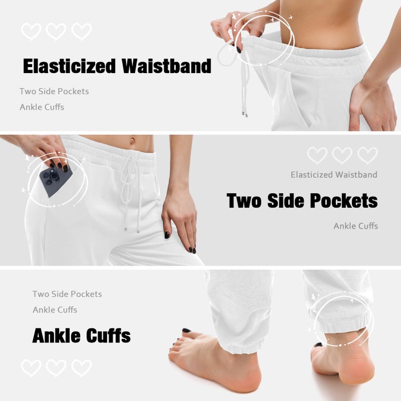 Walifrey Womens Joggers with Pockets, Drawstring Sweatpants Women for Lounging Jogging Gym and Workout White,1 Pack White M - Image 5