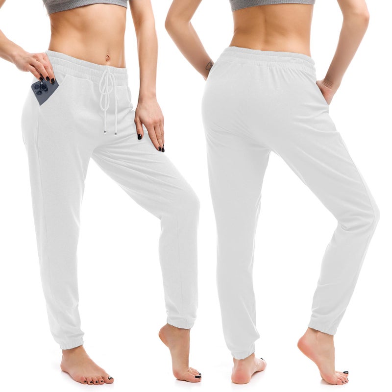 Walifrey Womens Joggers with Pockets, Drawstring Sweatpants Women for Lounging Jogging Gym and Workout White,1 Pack White M - Image 2