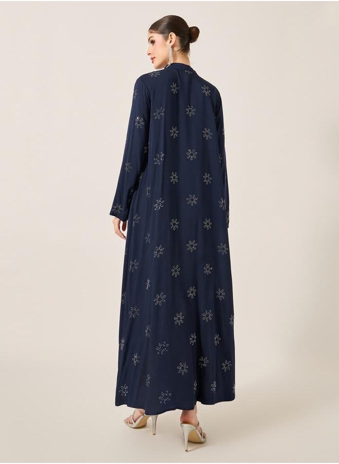 Styli Embellished Stand Collar Waist Tie-Up Jalabyia  - Image 5