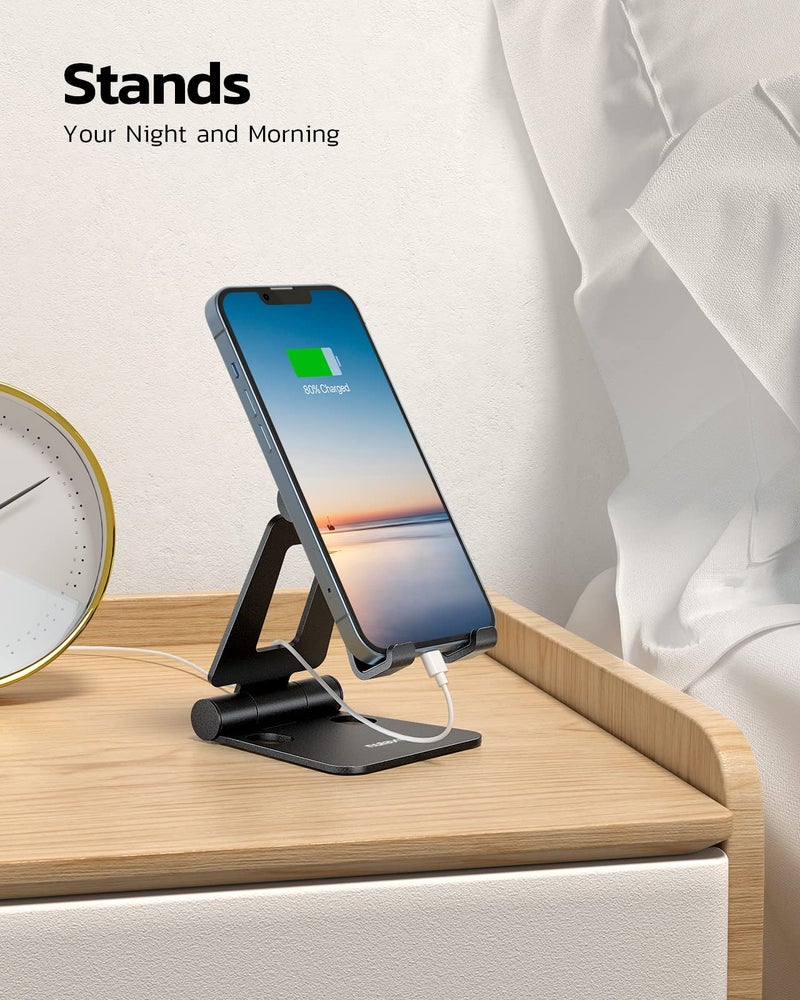 Nulaxy Dual Folding Cell Phone Stand, Fully Adjustable Foldable Desktop Phone Holder Cradle Dock Compatible with iPhone 17 16 15 14 13 12 11 Pro Max Xs Xr X 8, Nintendo Switch, All Phones - Image 3