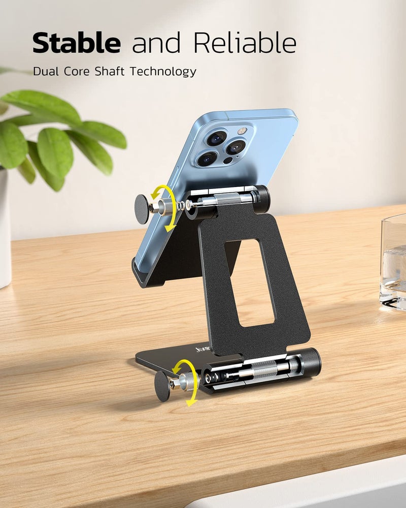 Nulaxy Dual Folding Cell Phone Stand, Fully Adjustable Foldable Desktop Phone Holder Cradle Dock Compatible with iPhone 17 16 15 14 13 12 11 Pro Max Xs Xr X 8, Nintendo Switch, All Phones - Image 5