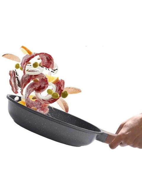 Nonstick Marble Coated Frying Saute Pan Granite Skillet Coating Stay Cool Bakelite Handle Healthy Cookware Chef Cooking Egg Pan 3MM Thickness PFOA Free Suitable for All Cookers Hobs Large 26CM