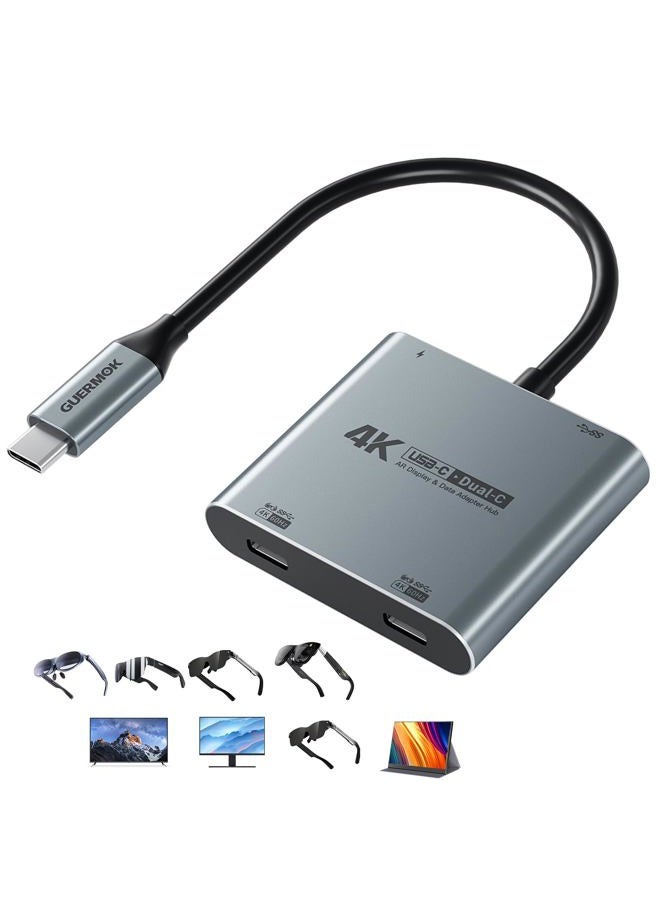 Guermok 4-in-1 Dual USB-C Display Hub, 4K@60Hz Video, 100W PD Fast Charge & USB 3.0 5Gbps, Compatible with AR Glasses, Switch 2, Laptops, Portable Monitors and Type-C Displays - Image 1