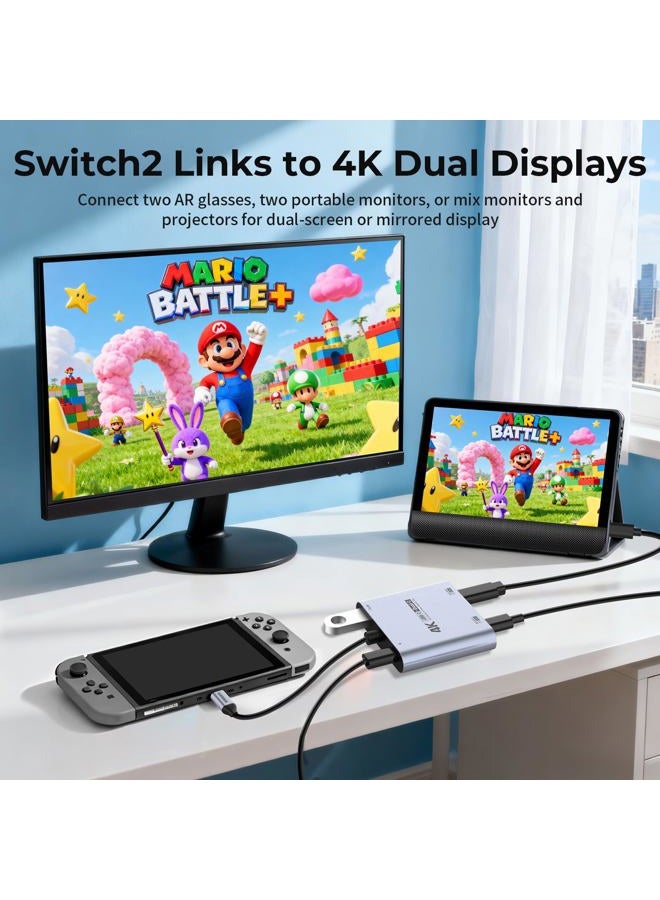 Guermok 4-in-1 Dual USB-C Display Hub, 4K@60Hz Video, 100W PD Fast Charge & USB 3.0 5Gbps, Compatible with AR Glasses, Switch 2, Laptops, Portable Monitors and Type-C Displays - Image 5