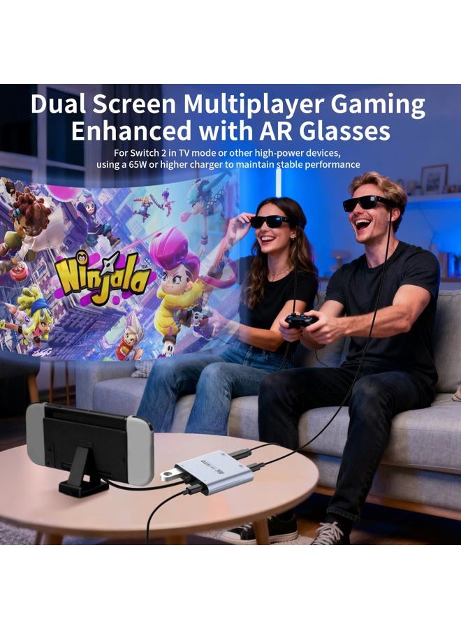 Guermok 4-in-1 Dual USB-C Display Hub, 4K@60Hz Video, 100W PD Fast Charge & USB 3.0 5Gbps, Compatible with AR Glasses, Switch 2, Laptops, Portable Monitors and Type-C Displays - Image 2