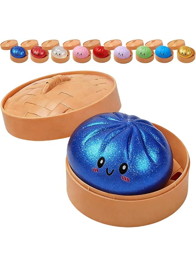 QITAI Glitter Dumpling, Glitter Dumpling Squishy with Box, Dumplings Sensory Squeeze Toy for Stress Relief (Blue) - Image 1
