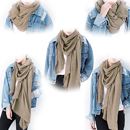 Iristide Womens Long Scarf in Solid Color, Light Weight Large Shawls Wrap for Beach Outdoor Camping Traveling Sunscreen Neckwear 75×43 inch (Khaki) - Image 3