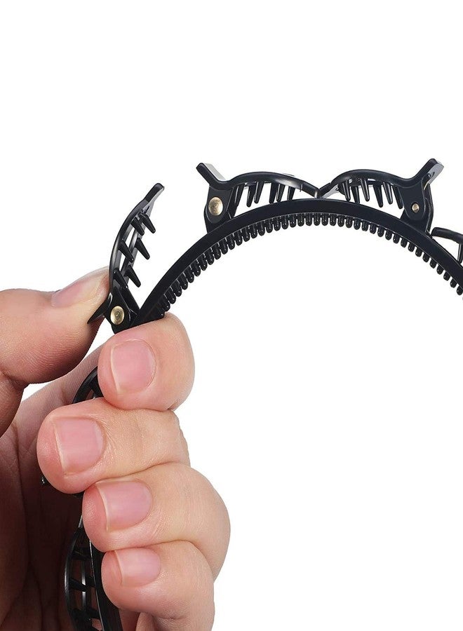 ربطة شعر مزدوجة الطبقات من ناكاس، ربطة شعر ملتوية، دبوس شعر، غرة مزدوجة، أدوات تصفيف الشعر مع مشط أسنان، ربطات شعر سوداء وبنية للنساء والفتيات، إكسسوارات شعر (أسود) - طقم من قطعتين - Image 4