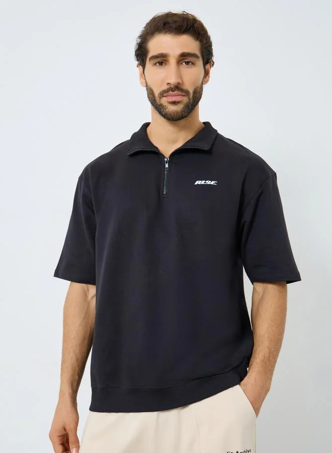 Styli Men Relaxed Fit Quarter Zip Polo