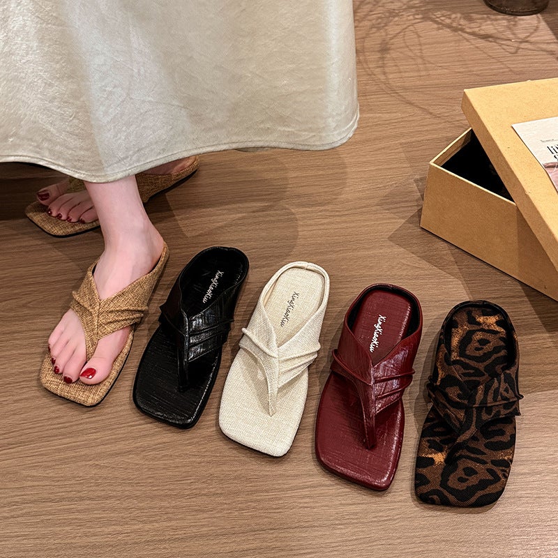 Women's Square Toe Thong Sandals, Flat, Summer Casual Beach Flip Flops - Image 5