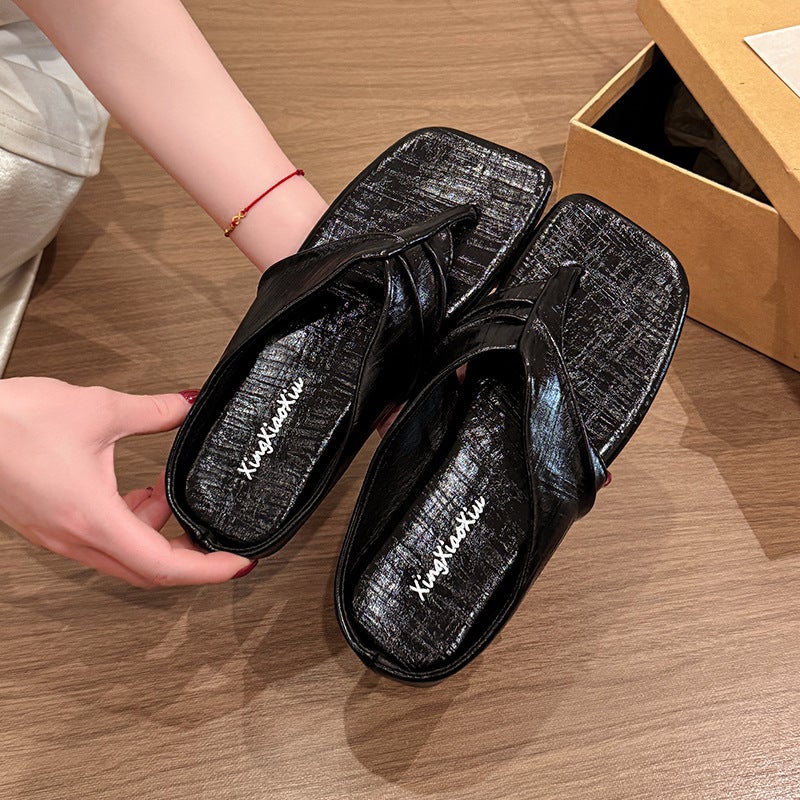 Women's Square Toe Thong Sandals, Flat, Summer Casual Beach Flip Flops - Image 1
