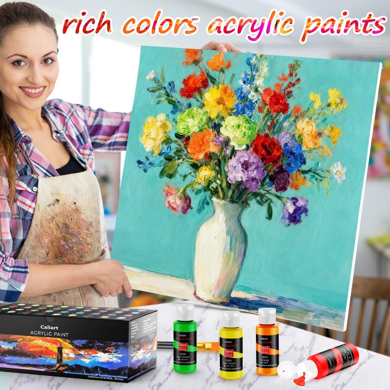Caliart Acrylic Paint Set with 12 Brushes, 36 Colors (59ml, 2oz) Art Craft Paints Gifts for Artists Adults, Easter Basket Essentials Stuffers, Canvas Ceramic Wood Rock Painting Kit Art Supplies - Image 3