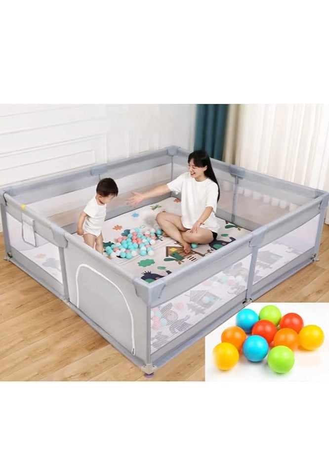 Baby Playpen, Safe Playpen for Babies and Toddlers, Extra Large Baby Playard with Gate, Baby Safe Activity Center, Baby Bumper Foam Playpen wih Breathable Mesh (Grey 200*180cm) - Image 1