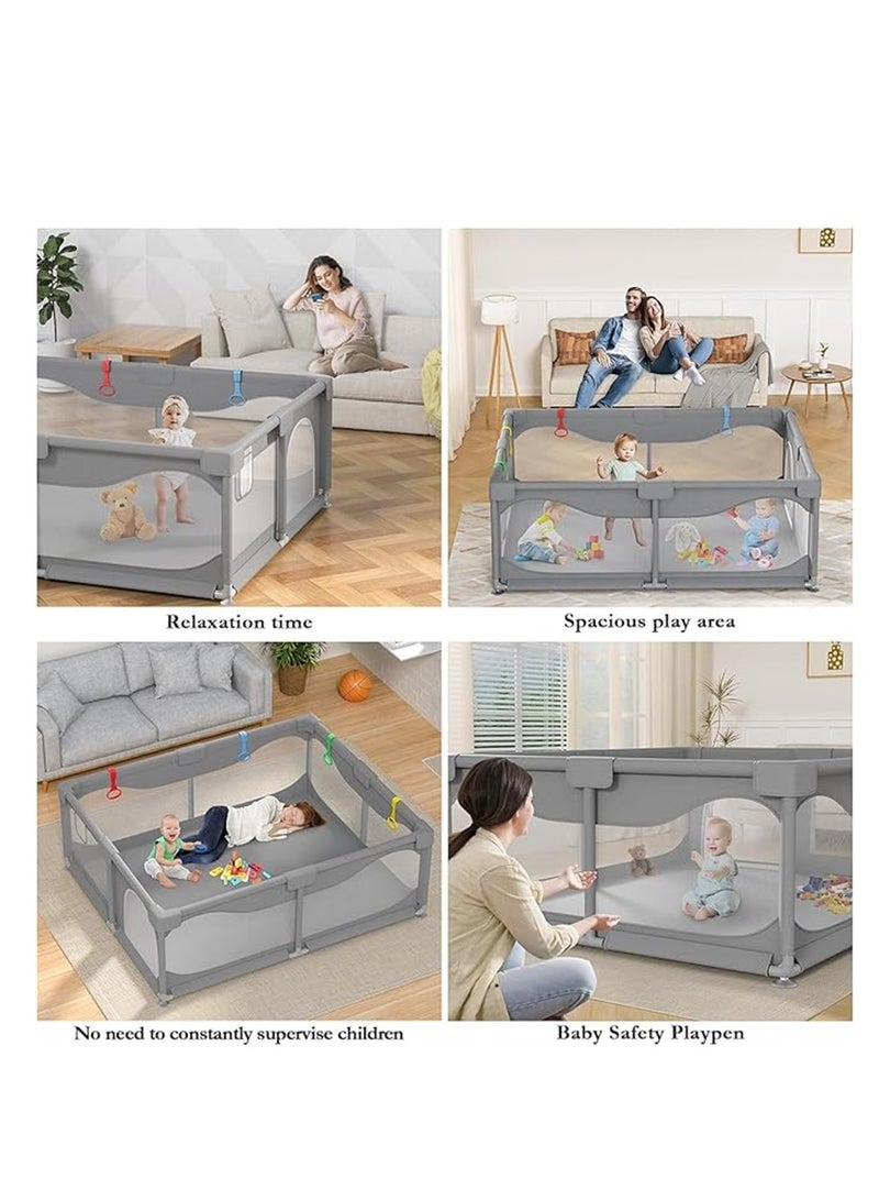 Baby Playpen, Safe Playpen for Babies and Toddlers, Extra Large Baby Playard with Gate, Baby Safe Activity Center, Baby Bumper Foam Playpen wih Breathable Mesh (Grey 200*180cm) - Image 2