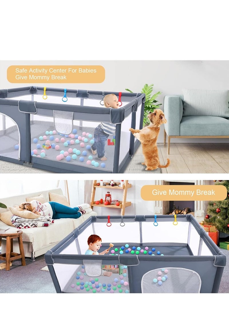 Baby Playpen, Safe Playpen for Babies and Toddlers, Extra Large Baby Playard with Gate, Baby Safe Activity Center, Baby Bumper Foam Playpen wih Breathable Mesh (Grey 200*180cm) - Image 3