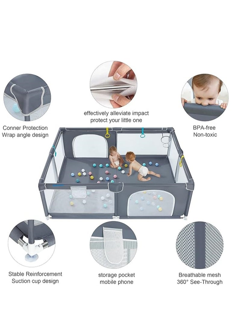 Baby Playpen, Safe Playpen for Babies and Toddlers, Extra Large Baby Playard with Gate, Baby Safe Activity Center, Baby Bumper Foam Playpen wih Breathable Mesh (Grey 200*180cm) - Image 4