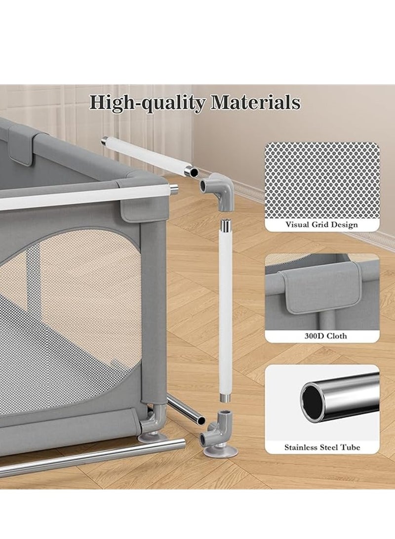 Baby Playpen, Safe Playpen for Babies and Toddlers, Extra Large Baby Playard with Gate, Baby Safe Activity Center, Baby Bumper Foam Playpen wih Breathable Mesh (Grey 200*180cm) - Image 5