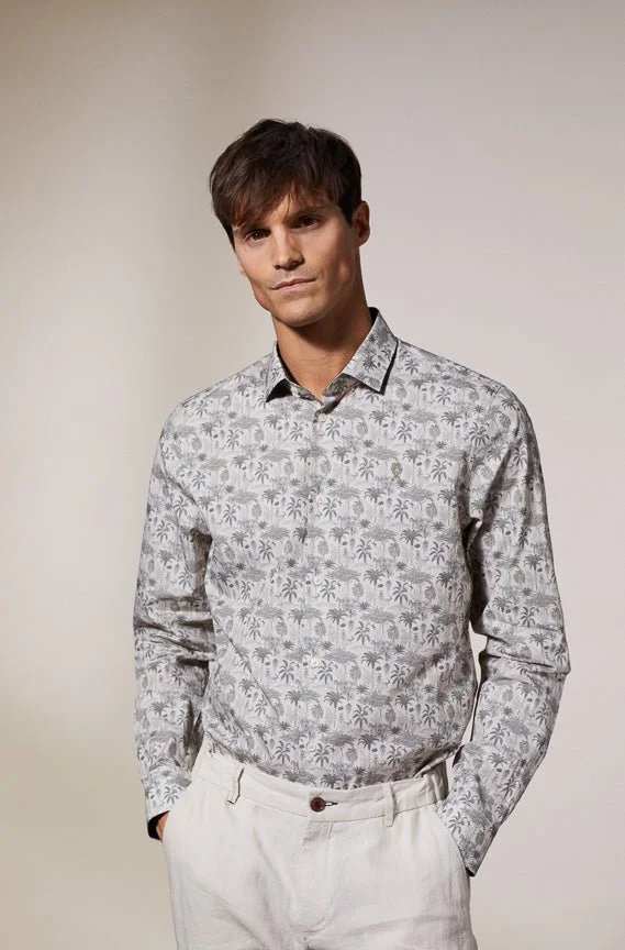 Vicomte A. Clovis Light Beige Printed Canvas Shirt 100% Cotton