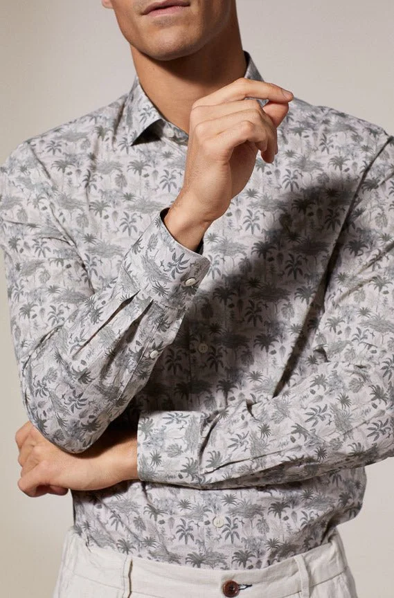 Vicomte A. Clovis Light Beige Printed Canvas Shirt 100% Cotton