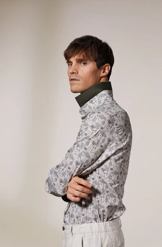 Vicomte A. Clovis Light Beige Printed Canvas Shirt 100% Cotton