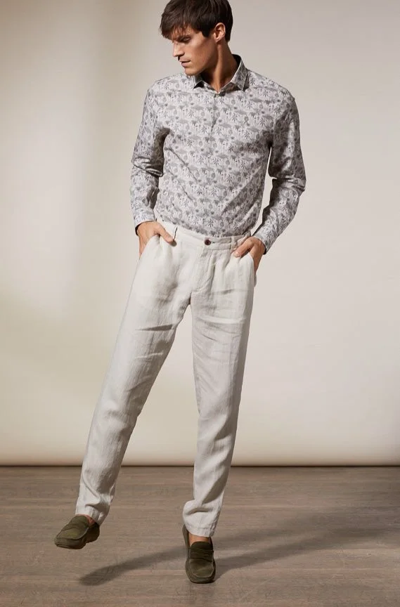 Vicomte A. Clovis Light Beige Printed Canvas Shirt 100% Cotton