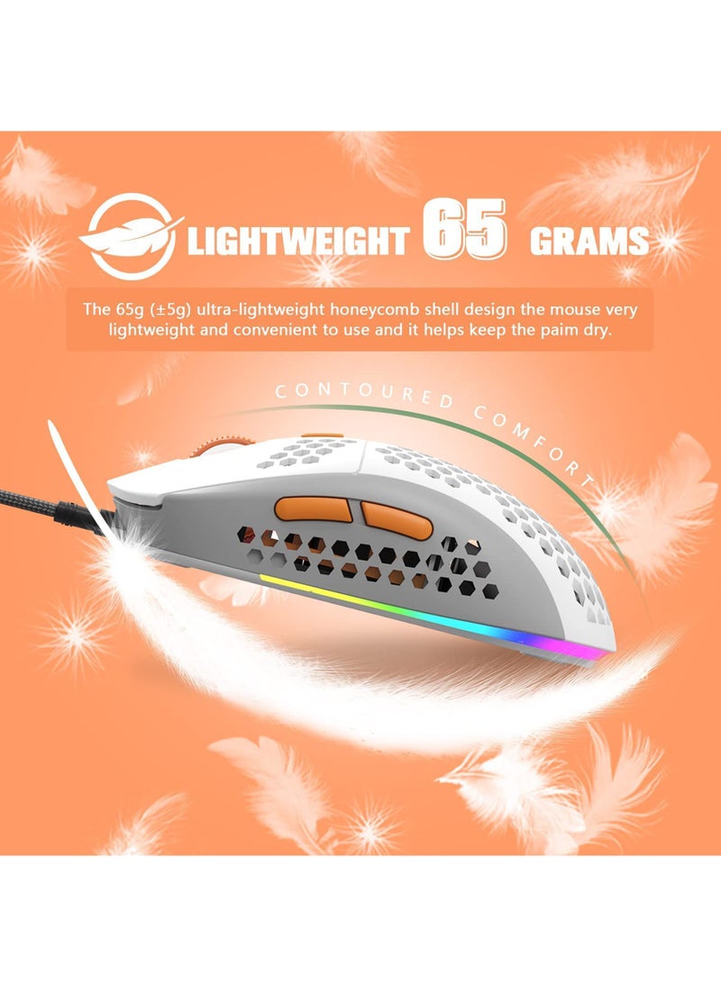 Rock Pow M8 LED Gaming Mouse Ergonomic Ultra-Lightweight Honeycomb Shell Custom Tri-Colour Design Chroma RGB Backlit 7 Programmable Buttons 6400 DPI Computer Mice for PS4 Xbox Laptop PC Gamers  - Image 3