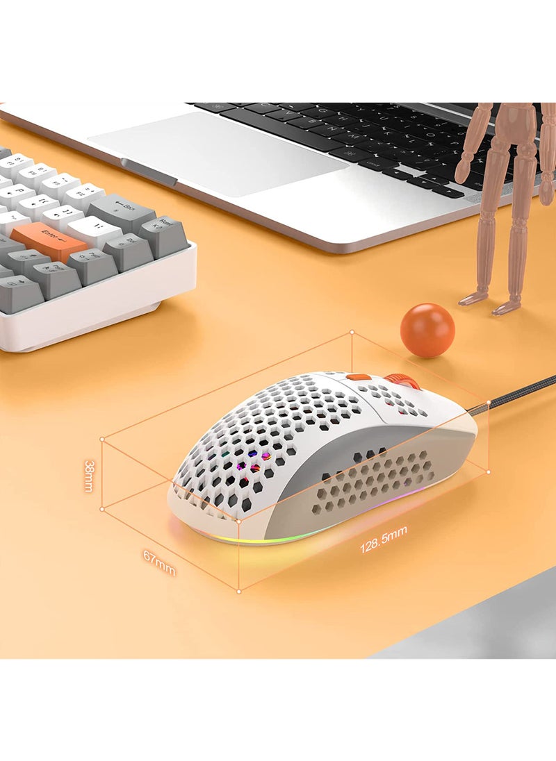 M8 LED Gaming Mouse Ergonomic Ultra-Lightweight Honeycomb Shell Custom Tri-Colour Design Chroma RGB Backlit 7 Programmable Buttons 6400 DPI Computer Mice for PS4 Xbox Laptop PC Gamers
