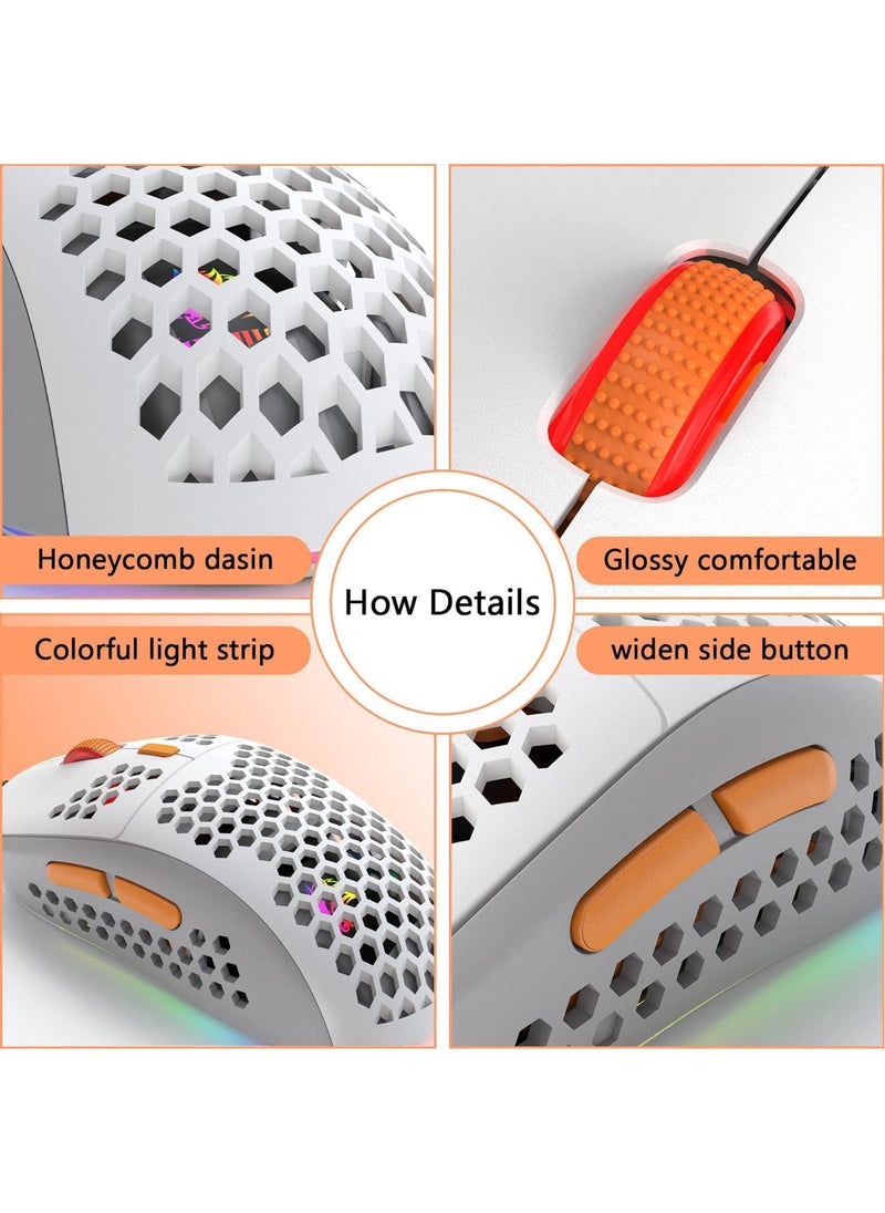 Rock Pow M8 LED Gaming Mouse Ergonomic Ultra-Lightweight Honeycomb Shell Custom Tri-Colour Design Chroma RGB Backlit 7 Programmable Buttons 6400 DPI Computer Mice for PS4 Xbox Laptop PC Gamers  - Image 5