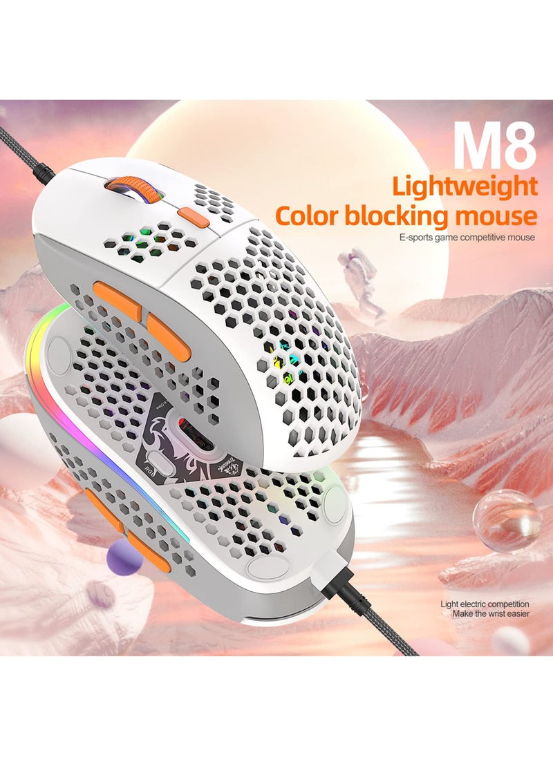 Rock Pow M8 LED Gaming Mouse Ergonomic Ultra-Lightweight Honeycomb Shell Custom Tri-Colour Design Chroma RGB Backlit 7 Programmable Buttons 6400 DPI Computer Mice for PS4 Xbox Laptop PC Gamers  - Image 2