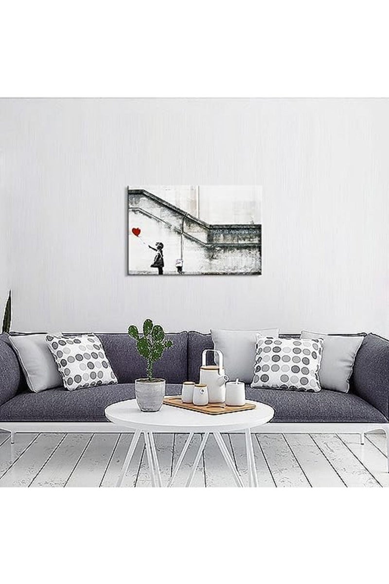 Mistyefly Banksy Wall Art with Red Balloon - Colorful Pop Art Canvas Poster - Street Graffiti Decor for Room (12''H x 18''W) - Image 2
