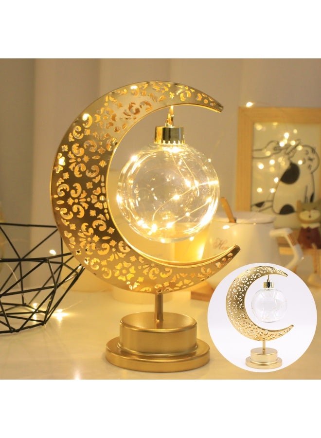 أومون مصباح طاولة القمر ، مصباح قمر رمضان ، يعمل بالبطارية ، معدن ذهبي - Image 1