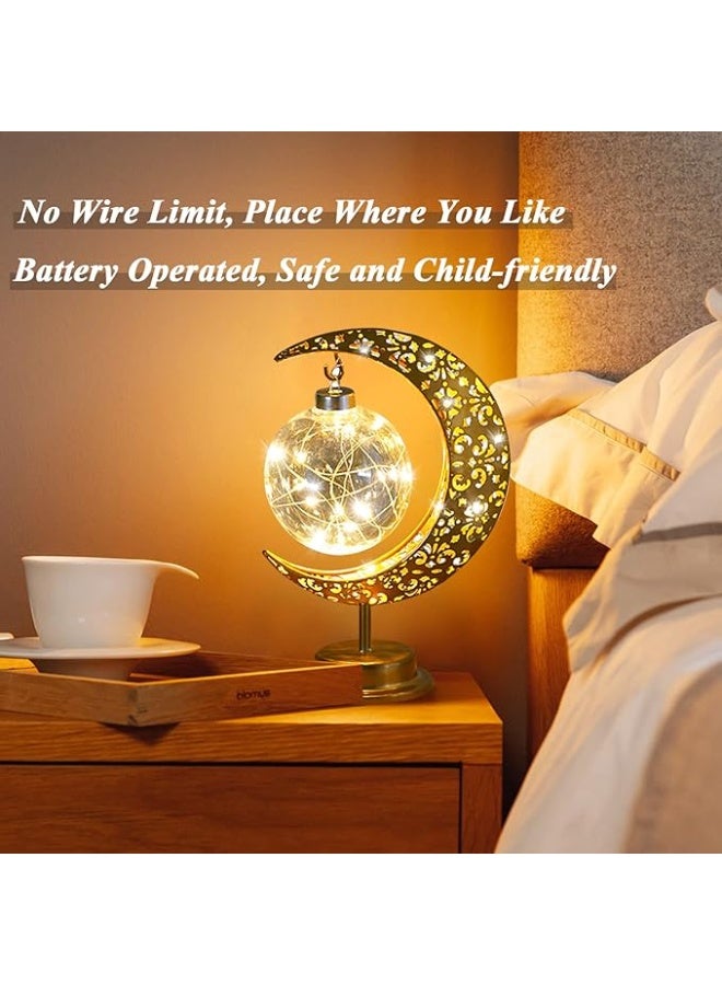 أومون مصباح طاولة القمر ، مصباح قمر رمضان ، يعمل بالبطارية ، معدن ذهبي - Image 2