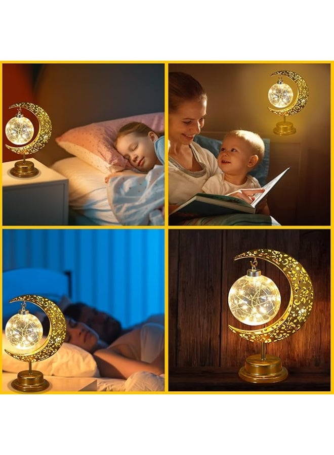 أومون مصباح طاولة القمر ، مصباح قمر رمضان ، يعمل بالبطارية ، معدن ذهبي - Image 4