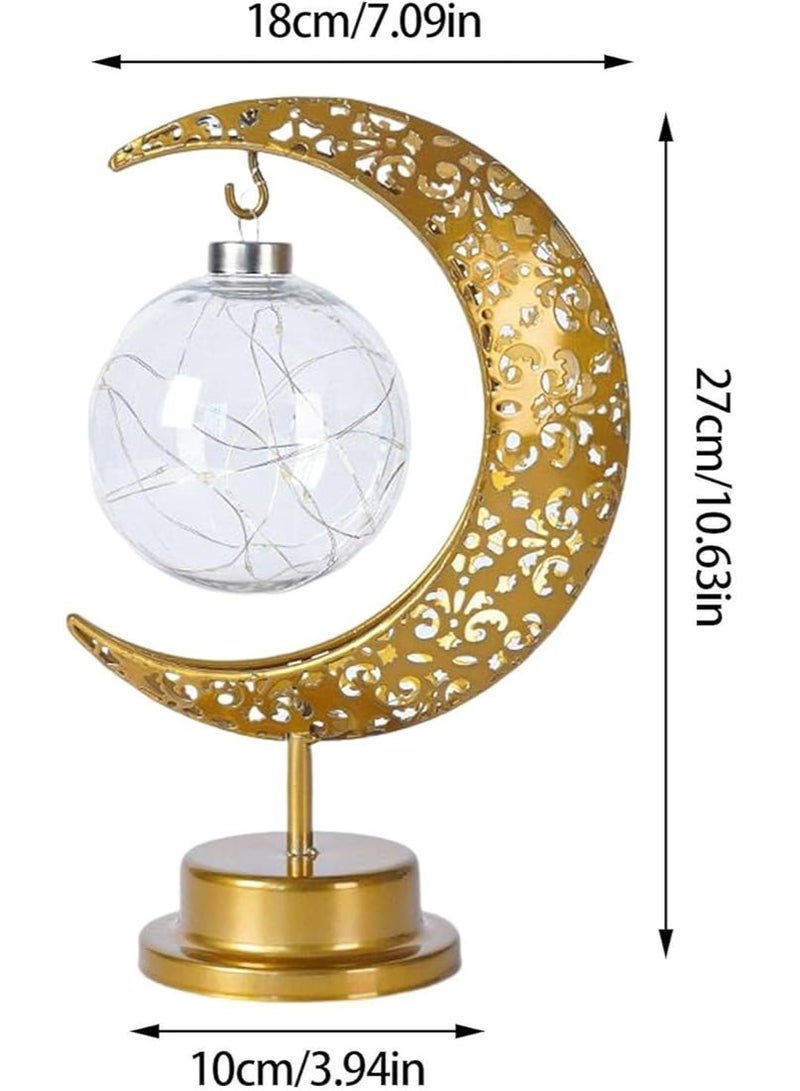 أومون مصباح طاولة القمر ، مصباح قمر رمضان ، يعمل بالبطارية ، معدن ذهبي - Image 5