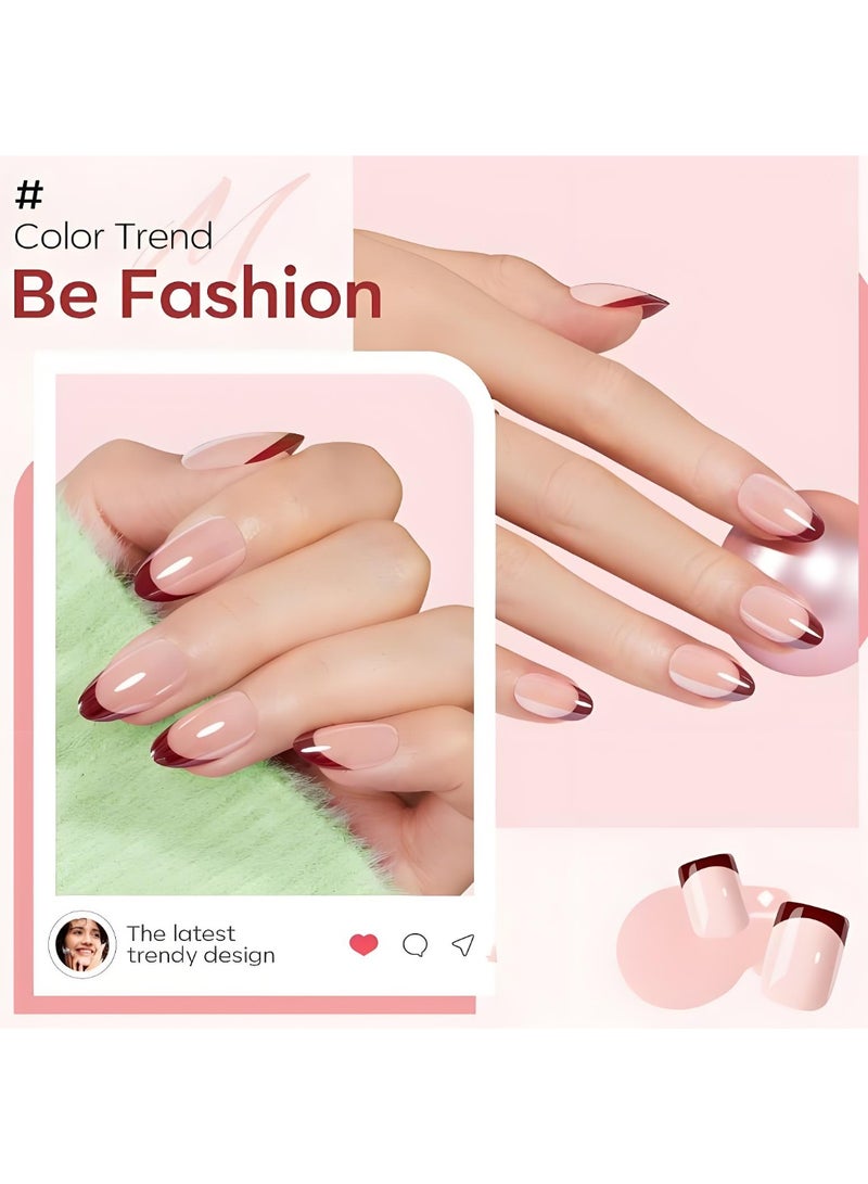 خاجول ٢٤ قطعة أظافر صناعية باللون الأحمر بتصميم فرنش كلاسيكي - أظافر أكريليك نصف مغطاة جاهزة للاستخدام فورًا، مثالية للنساء والفتيات بإطلالة أنيقة وجذابة - Image 3