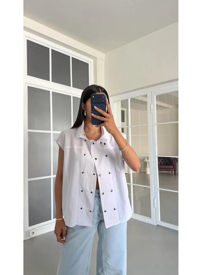 Gaus White Zero Sleeve Snap-Button Vest GAUS-01639.