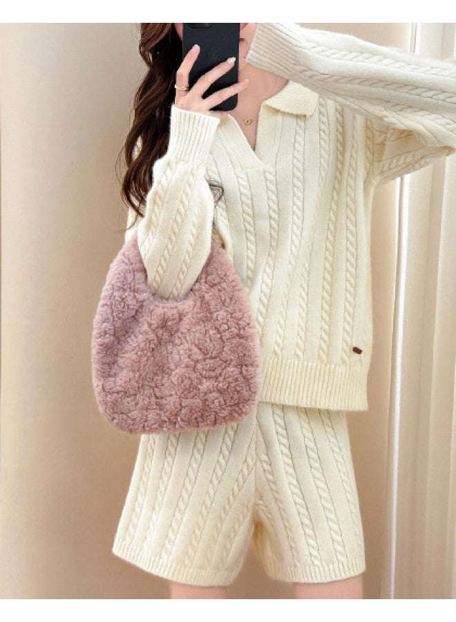 TonLion 2025 Autumn Set Women'S Two-Piece Outfit High-End Lazy Style Cable Knit Design Turn-Down Collar Pullover And Shorts - Image 1