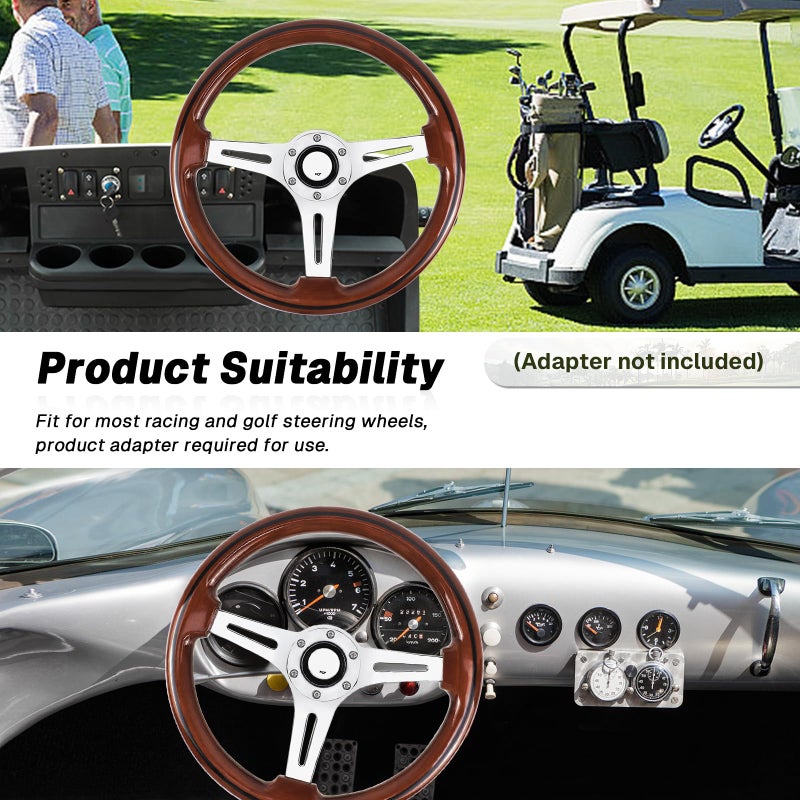 VOONKE Universal 350MM Wood Racing/Golf Steering Wheel, 6 Bolts Grip Steering Wheel For Club Car EZGO RXV & TXT, Yamaha, Precedent Tempo, DS,for Race/Rally/Motorsport/Car (Electroplated Long Strip) - Image 5