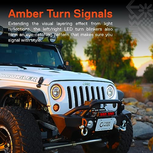 ONLINE LED STORE TRUE MODS 7 Inch Round LED Headlight Black H6024 2d1 High Low Sealed Beam [DOT] HALO DRL Turn Signal Replacement for Jeep Wrangler JK JKU TJ CJ Chevy Ford Nissan Hummer H1 H2 Land Rover Defender Mazda - Image 3