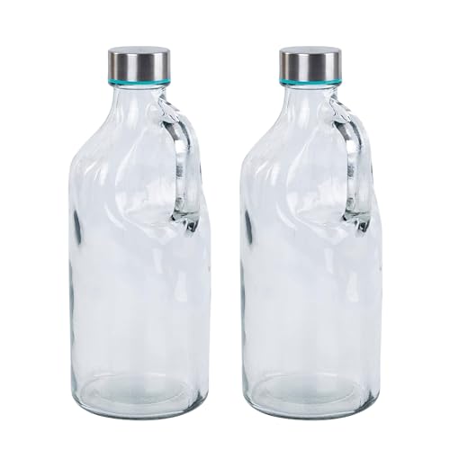 TAGROCK Clear Airtight Glass Milk, Juice & Water Bottle with Leak Proof Lid for Refrigerator, Set of 2, 1000ml (Transparent) - Image 1