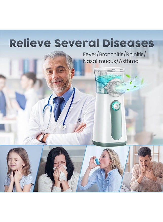 Portable Nebulizer Machine with 2 Adjustable Modes, Efficiency&Quiet, 3 Masks,USB-C Rechargeable Mesh Nebulizer for Adults and Kids, Travel and Household Use,Electric Handheld Inhaler for Breathing Problems (Green)