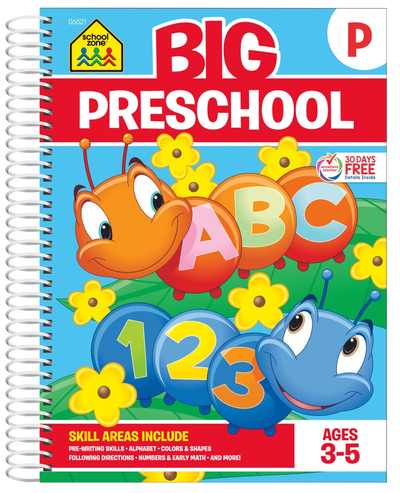 School Zone Big Preschool Workbook: 320 Spiral-Bound Pages, Pre-K, Colors, Shapes, Numbers, Early Math, Alphabet, Pre-Writing, Phonics, Following Directions, Ages 3-5 - Image 1
