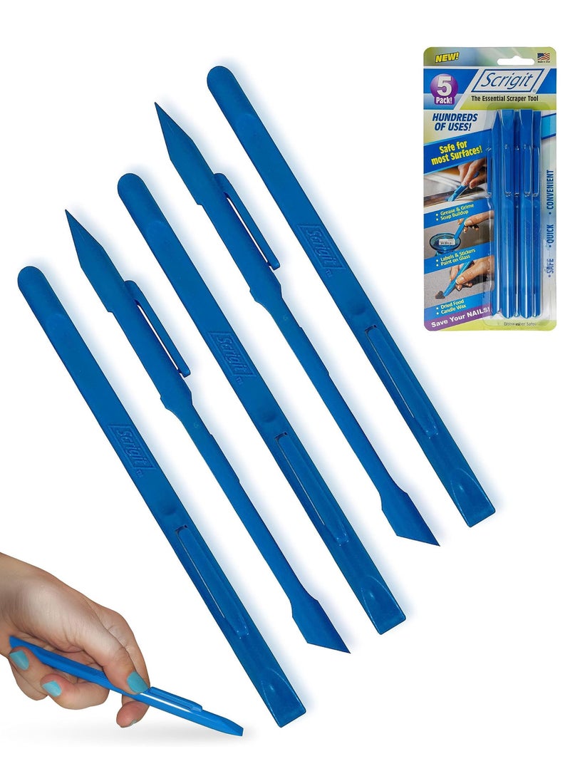 Scrigit Scrigit Scraper NoScratch Plastic Scraper Tool 5 Pack  The Handy MultiUse Scraping Tool for Removing Food Labels Stickers Paint Grease  Easy to Hold Reaches Tight Spaces and Crevices 