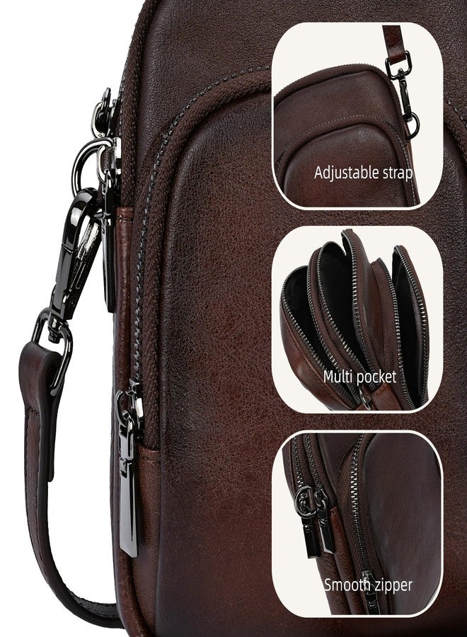 Iswee Vintage Genuine Leather Crossbody Bag for Women Shoulder Handbags Small Travel Phone Purse RFID with Adjustable Strap, Coffee, Medium, Fashion - Image 3