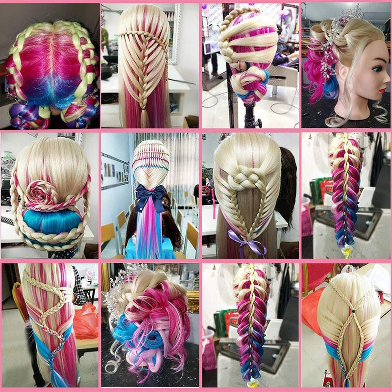 Pinzer 28 Inch Mannequin Head Styling Head for Hairdresser Practice Training Head Rainbow Hair Cosmetology Doll Head with Synthetic Fiber Hair for kids Practice Brading - Image 4
