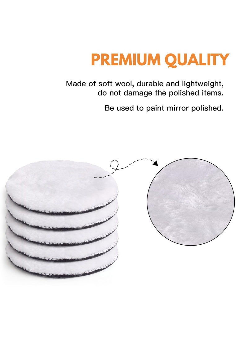 Y&D - 7 Pcs 5 Inch Polishing Buffing Wheel for Drill Wool Pads, 125mm Pads Woolen Waxing Kits with M14 Buffer Adapter - Image 1