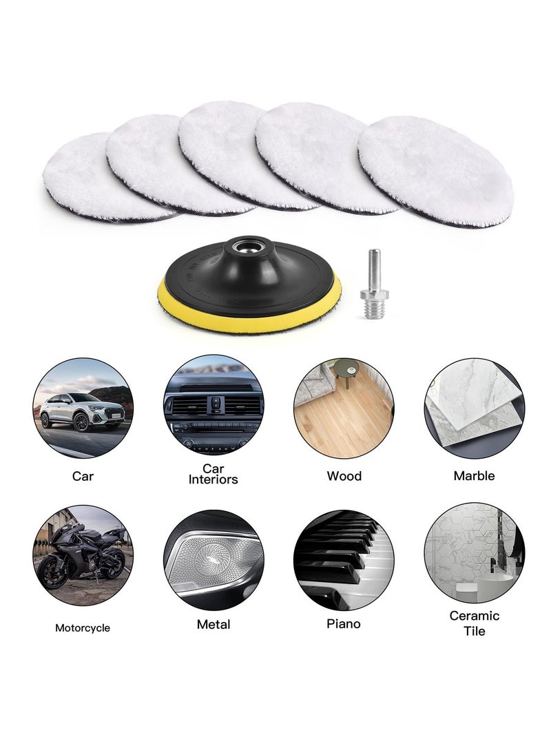 Y&D - 7 Pcs 5 Inch Polishing Buffing Wheel for Drill Wool Pads, 125mm Pads Woolen Waxing Kits with M14 Buffer Adapter - Image 1