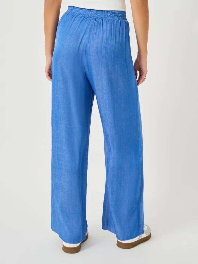 Take Two Take Two Women Blue Solid Elastic Waistband Wide Leg Pants